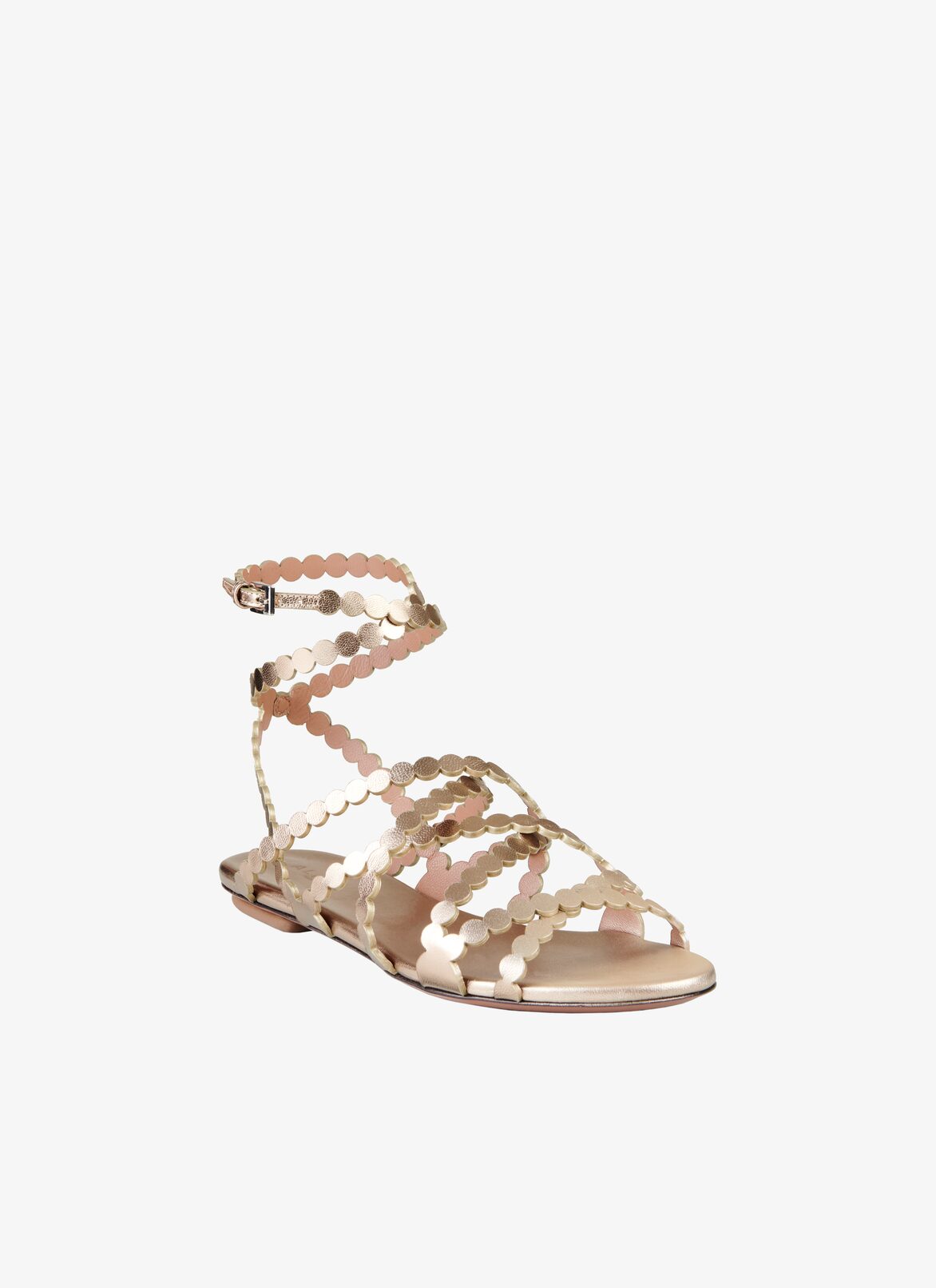 Flat laminated leather sandals ALAÏA PINK GOLD FLAT LAMINATED LEATHER SANDALS